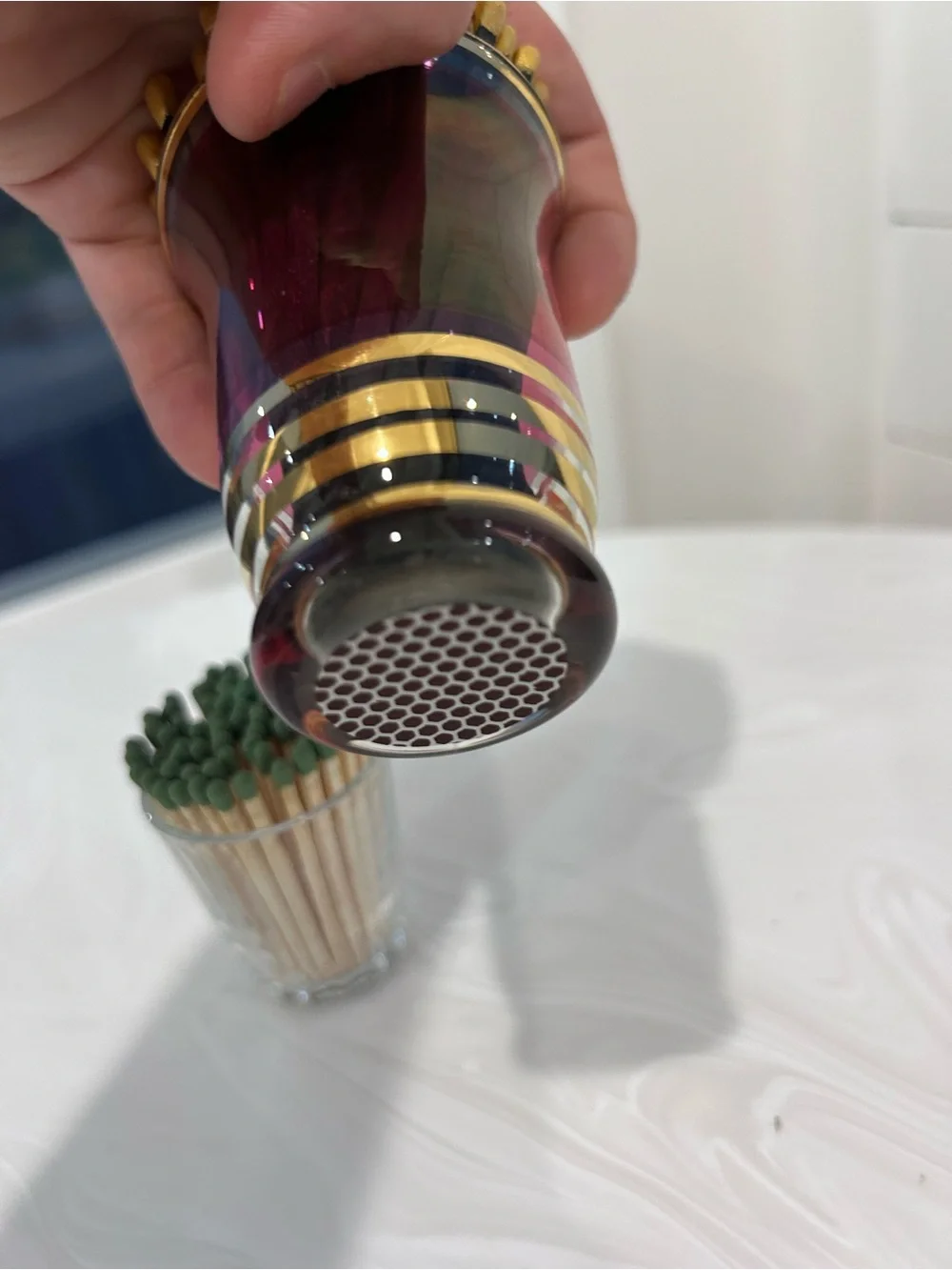 Repurpose restyle Vintage striker Glass wooden Match Holders stocking stuffers!